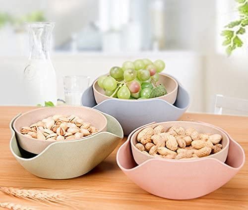Plutreas Double Dish Pistachios Bowl, Snack Serving Bowl For Peanuts Pistachios Cherries Edamame Fruits Candy (Green)