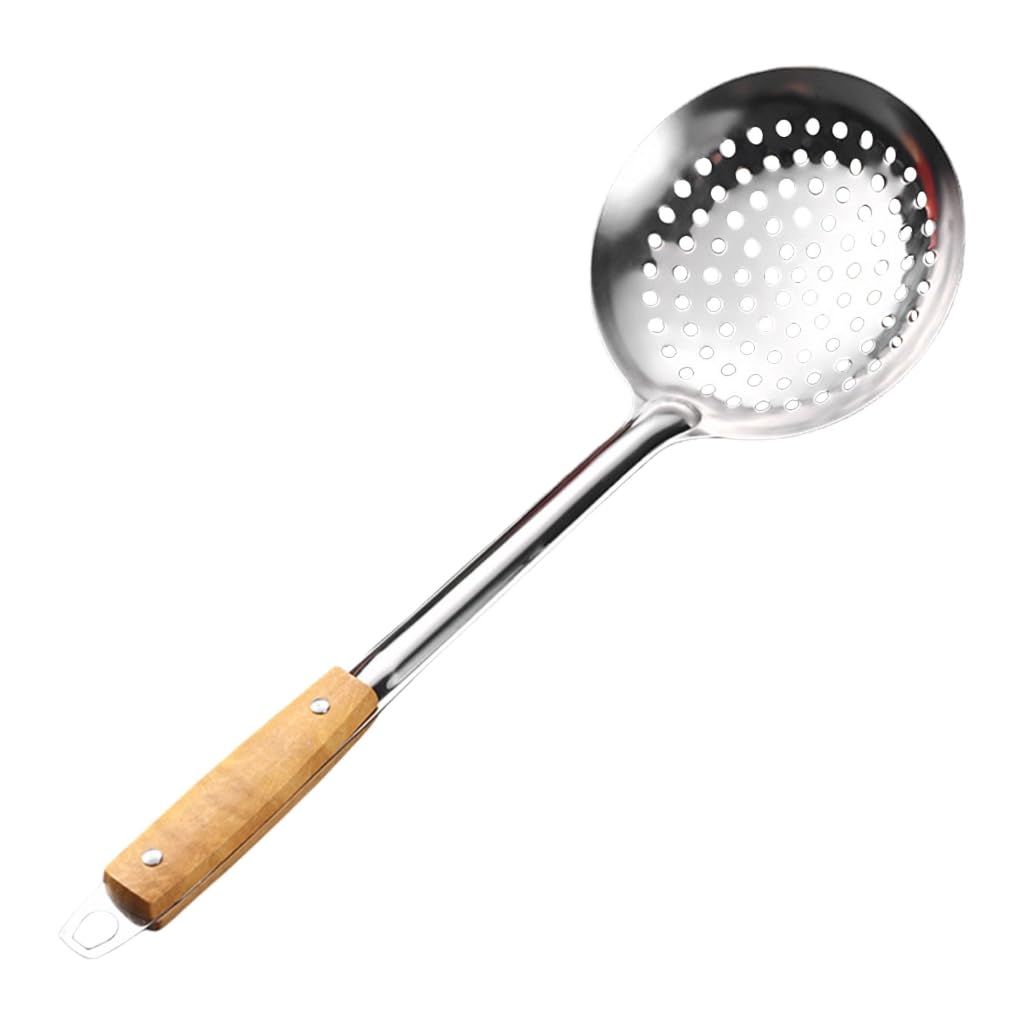 201Stainless Steel Cooking Skimmer Mesh Ladle with Wood Handle Food Strainer Skimmer Strainer Spoon Suitable for Frying