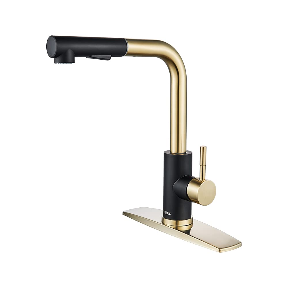 Forious Kitchen Sink Faucet With Sprayer, Kitchen Faucet With Pull Down Sprayer Gold Black, Single Handle Kitchen Faucets With D