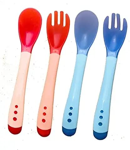 Ganpati Enterprises Silicone Tip Heat Sensitive Silicone Spoons | Temperature Sensing Spoons | (Spoon Fork RedBlue)