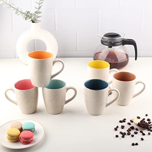 Anwaliya Edesia Series Coffee Mug  Ceramic Set Of 6 (280Ml) Handcrafted Design Tea Cups Set Of 6 Stackable, Chip Resistant, Wit