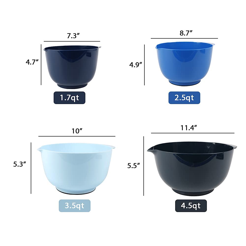 Boxedhome Nesting Plastic Mixing Bowl Set With Pour Spout, Microwave And Dishwasher Safe, Bpa Free Non-Slip Base, Set Of 4 Size