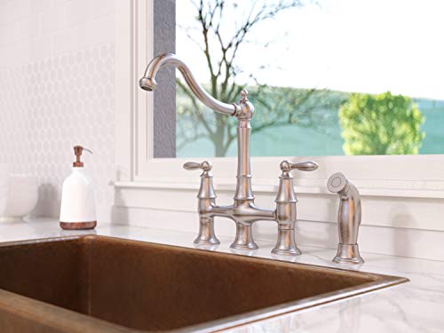 Pfister Courant Kitchen Faucet With Side Sprayer, 2-Handle, High Arc, Stainless Steel Finish, F0314Cos
