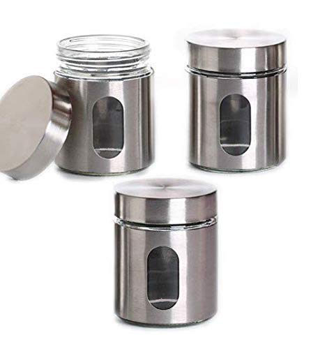 Cartvilla Tainless Steel Kitchen Canister, Airtight Food Storage Jars With Lid, Visible Window Seasoning Cereal Container Organi