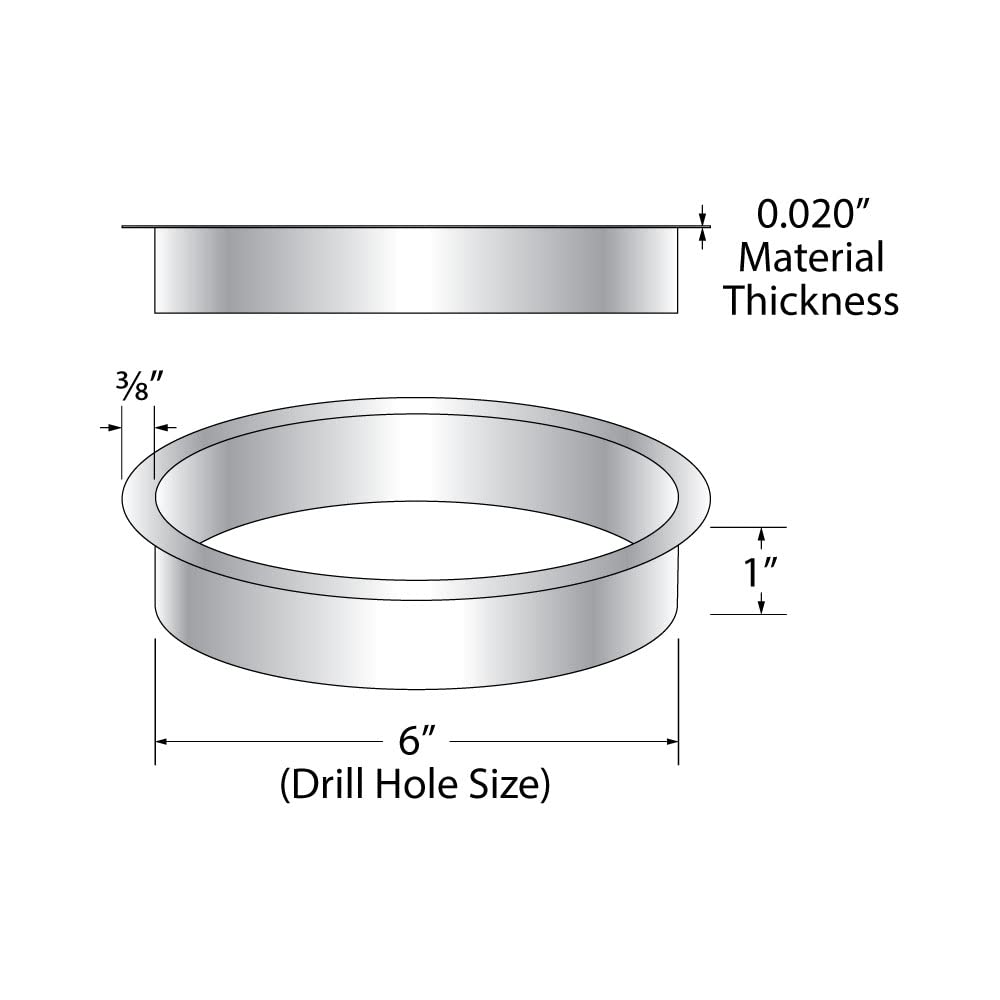 Outwater 6'' (Nominal) Diameter X 1'' Height 304 Polished Stainless Steel Trash Grommets For Countertop Inserted Trash
