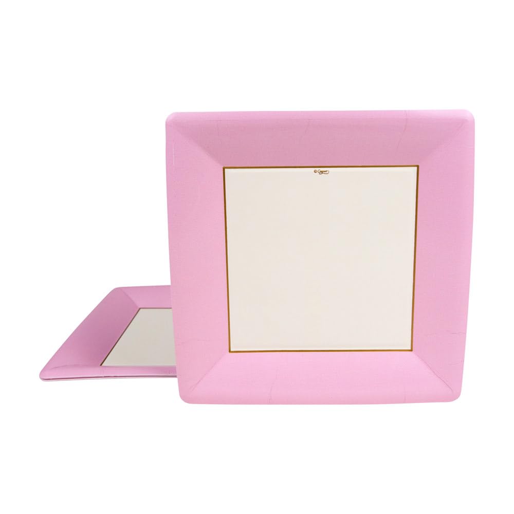 Entertaining With Caspari Grosgrain Square Dinner Plates (8 Pack), Light Pink