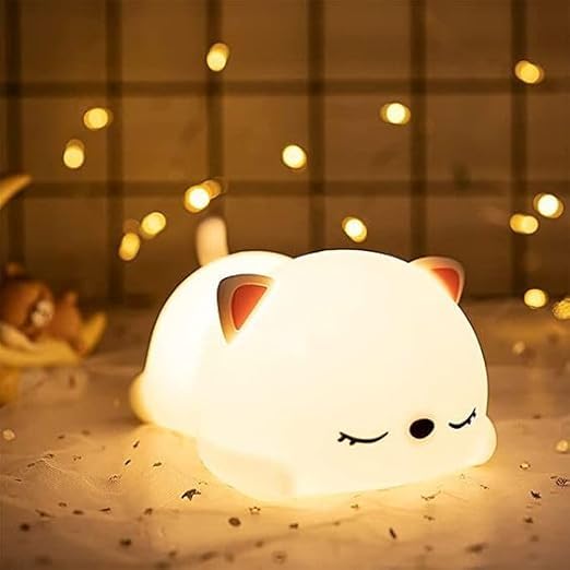 One94Store Silicone Sleeping Cat Night Light  TouchControl ColorChanging Led Lamp, Usb Rechargeable, Multicolor Night Light F