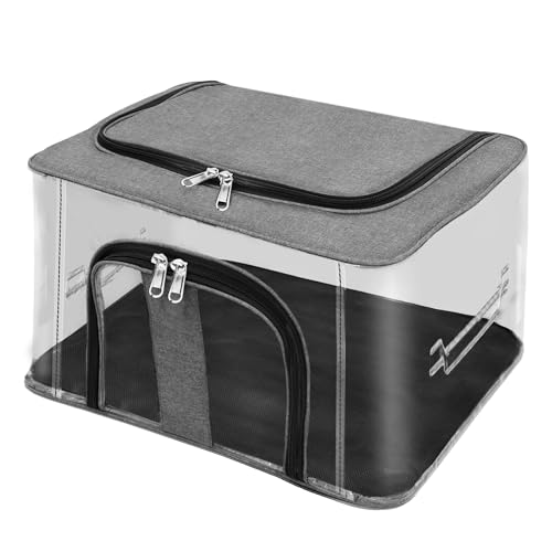 Storite 33 L Nylon Pvc Transparent Moisture Proof Storage Box For Clothes Closet Wardrobe Organizer For Clothes With Carry Handl