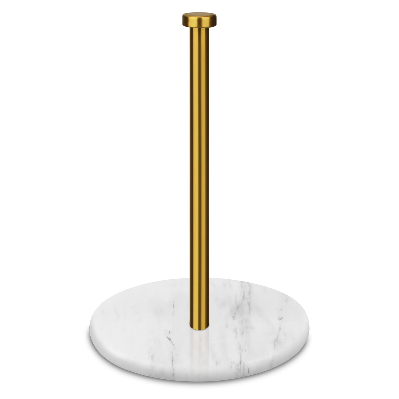 Heshibi Paper Towel Holder Countertop With 7'' Weighted White Marble Base - Modern Free Standing Paper Roll Holder, Brushed Gold