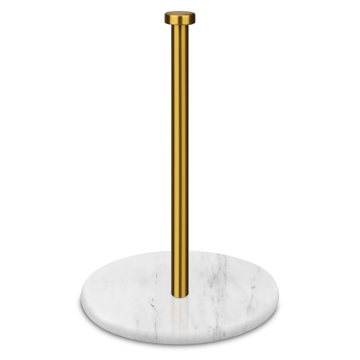 Heshibi Paper Towel Holder Countertop With 7'' Weighted White Marble Base - Modern Free Standing Paper Roll Holder, Brushed Gold