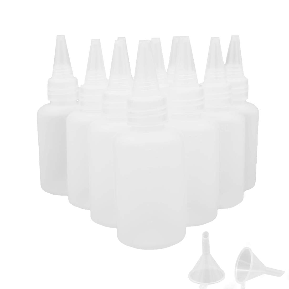 10Pcs Clear Plastic Small Squeeze Bottles, 60Ml/2Oz Empty Squirt Bottle With Twist Top Caps And 2Pcs Mini Funnels For Sauce, Ess