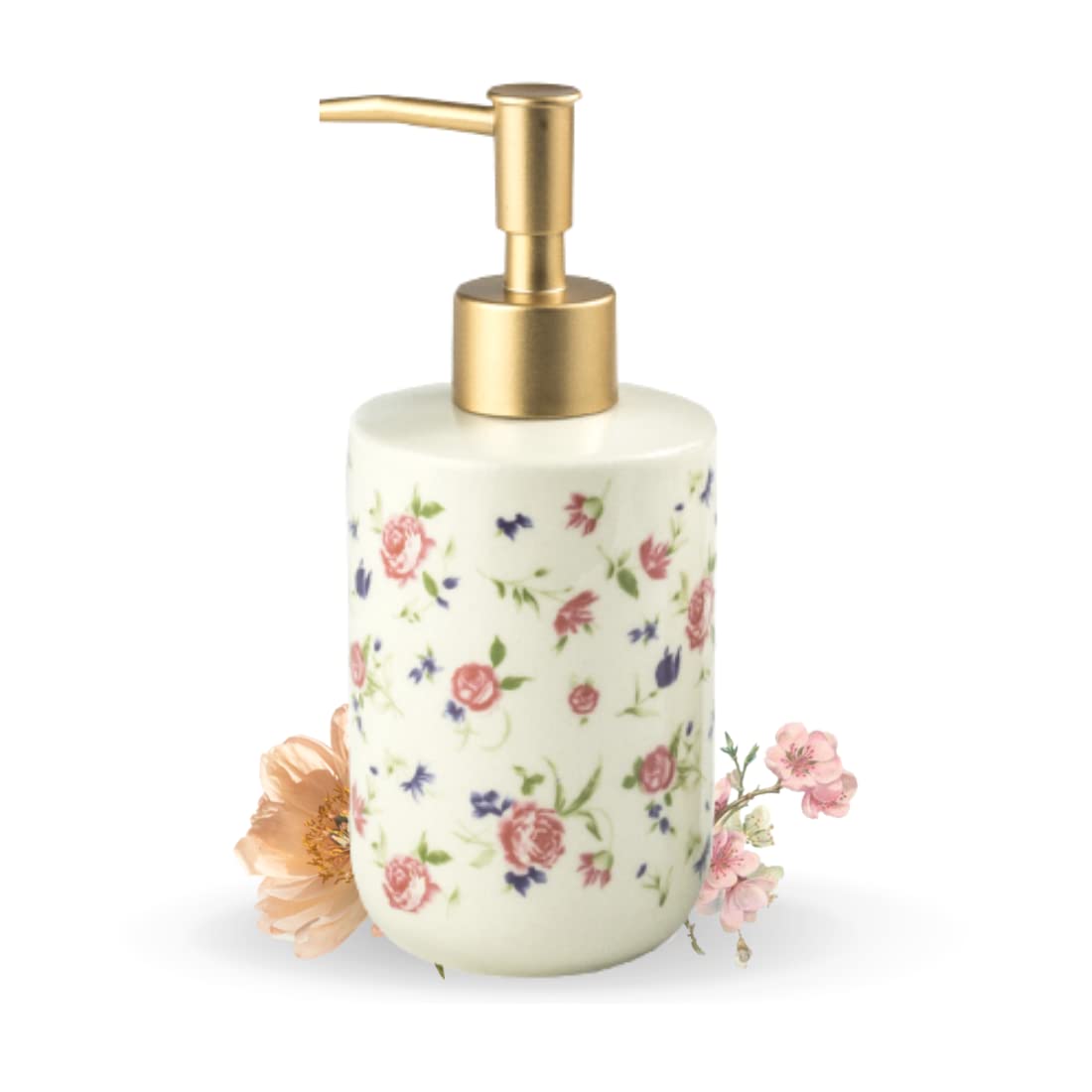 Nestasia Durable Floral Ceramic Liquid Dispenser for Kitchen | Handwash Bottle for Wash Basin | Shampoo Dispenser for Bathroom |