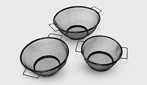 Excelsteel Set Of 3 Stainless Steel Strainers, 7'', 8.25'', 9.5'', Black