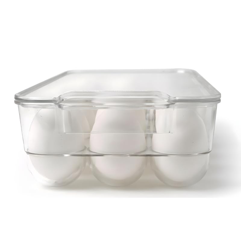 Drumstone    Egg Tray For Refrigerator With Lid, Stackable Plastic Egg Storage Box 18 Grid Organizer For Kitchen Fridge Shelf 