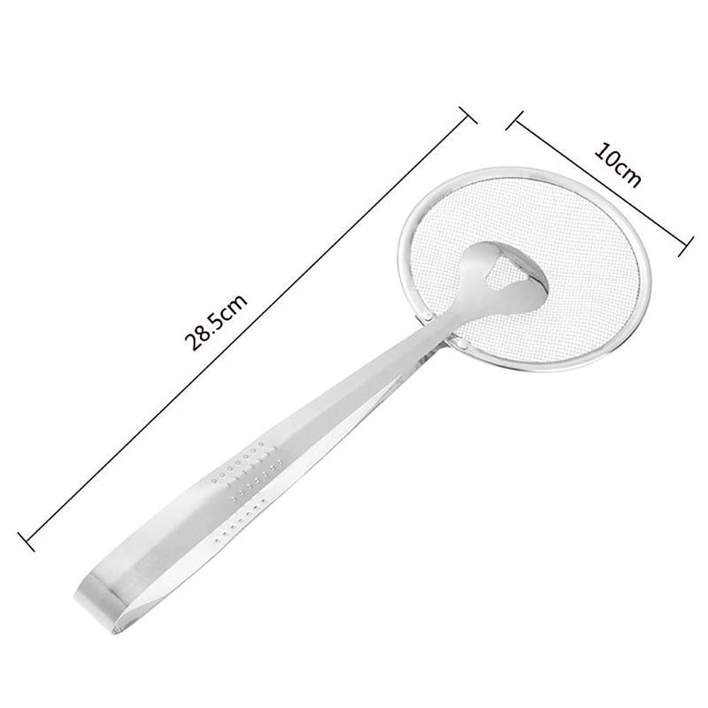 1Pc 2 In 1 Stainless Steel Fine Mesh Strainer Oil-Frying Filter Spoon Food Clip Snack Fryer Strainer Multi-Functional Clip Skimm