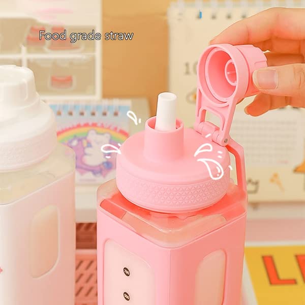 Newstyp Kawaii Bear Pastel Water Bottle With 3D Sticker 700Ml Plastic Travel Tea Juice Milk Portable Cute Shaker Drink Bottle Gi