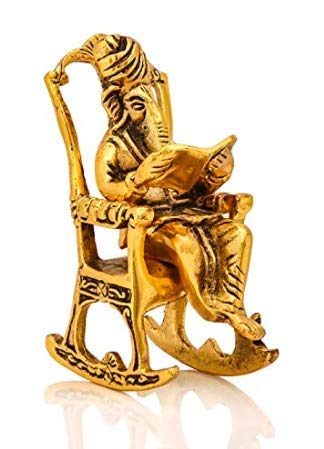 Agarwal Trading Corporation Golden Metal Lord Ganesha Reading Ramayana Statue Hindu God Ganesh Ganpati Sitting On Chair Idol Scu