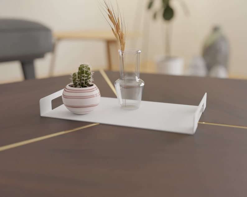 Indian Decor 48428 Minimalist Decorative Metal Tray/Matte Black Tray/Decorative Serving Tray  White