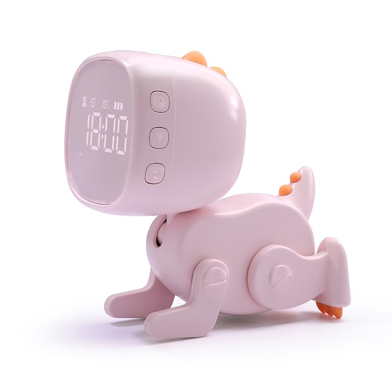 Jomparis Digital Dynamic Dinosaur Bedroom Alarm Clock With Night Light Gift For Kids Boys Girls Students -Pink