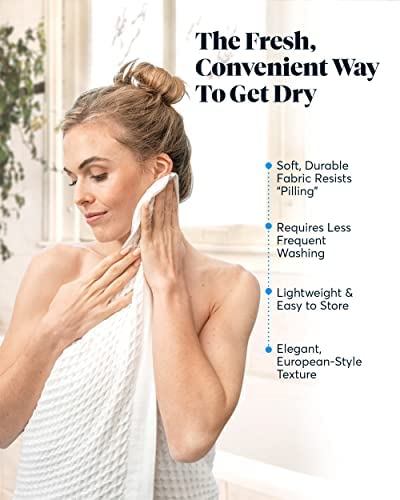 SUTERA - Silverthread Waffle Towel California - Grown Pima Cotton  Quick Drying  Ultra Soft  Lightweight and Absorbent - Waffle Weave Design - Luxury Towel (Bath  White) 31'' x 57''