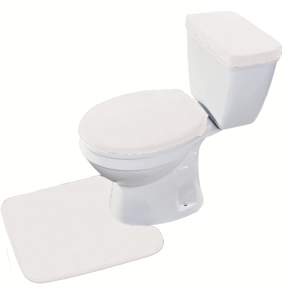 Madeals Toilet Mat And Lid Cover Set With Toilet Tank Cover 3 Piece Toilet Set White