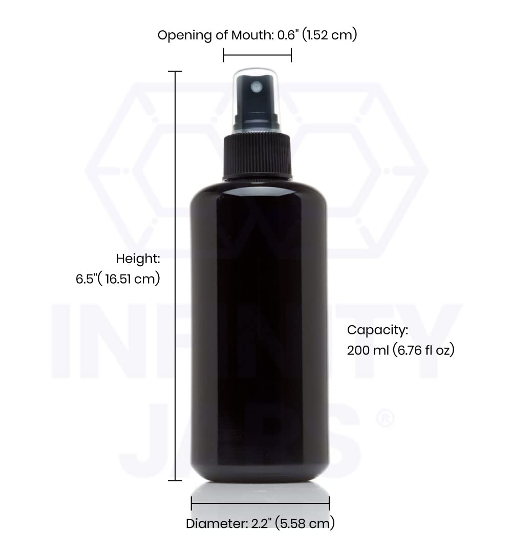 Infinity Jars 200 Ml (6.7 Fl Oz) Black Ultraviolet Glass Fine Mist Spray Bottle Cleaning Products Refillable Containers Homemade