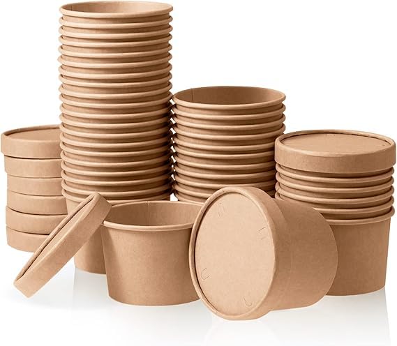 Sanwalsa [350 Ml, 15 Count, Brown Disposable Kraft Paper Container With Lid | EcoFriendly Bowl/Tub For Picnic, Travel, Food Tru