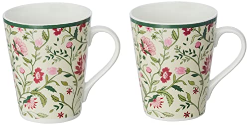 India Circus Floral Ceramic Tea, Milk Or Coffee Mugs (Set Of 2) 300Ml Each, Multicolor, Can Be Used To Gift To Loved Ones (IcMm