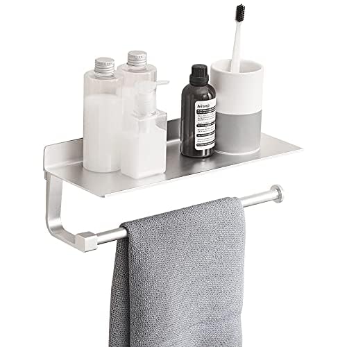 Paper Towel Holder Wall Mount - For Bathroom Hand Towel Holder With Shelf- Kitchen Towel Holder - Matter Silver