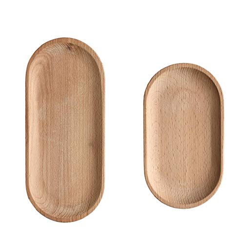 Mini Serving Tray For Jewellery Key Coin Set Of 2, Oval Wood Natural Dessert Cup Tray, Small Wooden Cheese Plate, Tableware Deco
