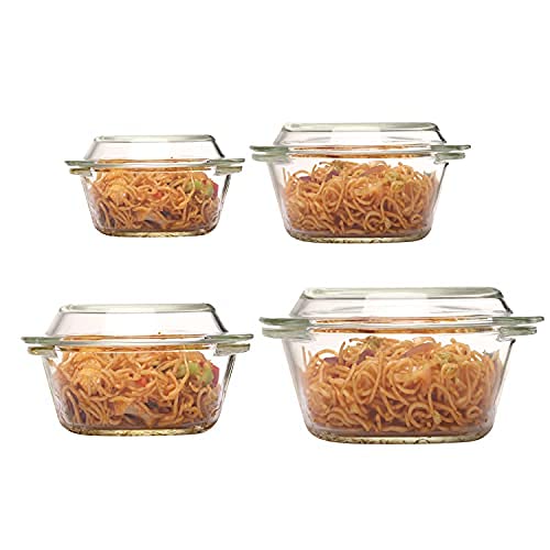 Femora Borosilicate Serving Bowl | 1 Year Warranty | Glass Casserole Set, Glass Bowl With Lid, Microwave Safe, Dishwasher And Fr