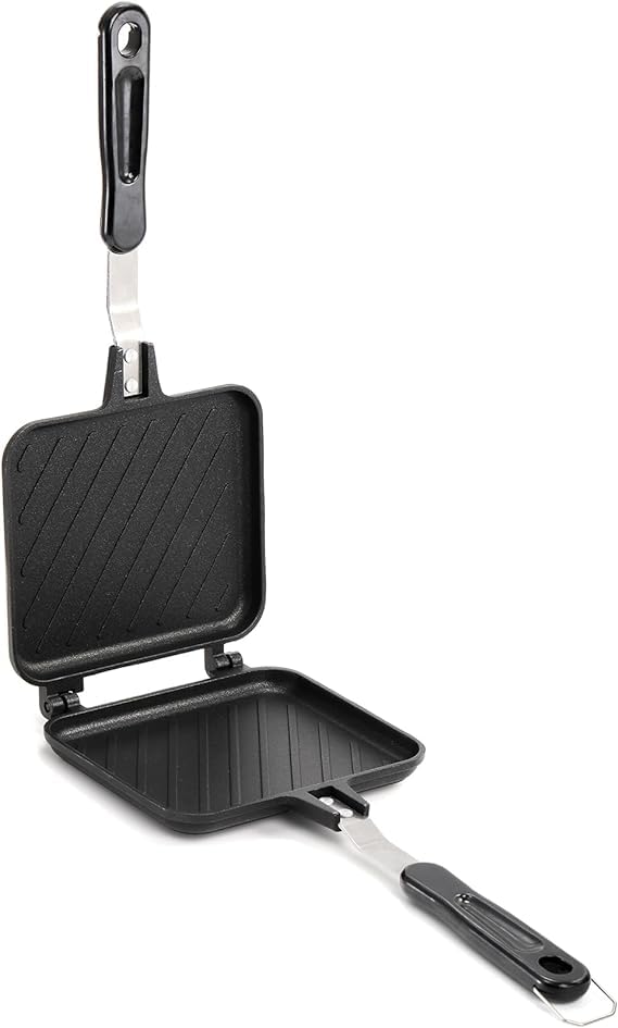 Elsjoy Non-Stick Hot Sandwich Panini Maker with Handle  Aluminum Double Sided Frying Pan Detachable Grilled Sandwich Flip Pan  Stovetop Toasted Sandwich Maker Pan for Home  Kitchen  Breakfast
