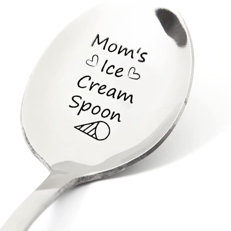 Mom Birthday Gifts From Daughter Son, Ice Cream Lover Gifts Spoon, Funny Moms Ice Cream Spoons Engraved Stainless Steel Spoon Fo
