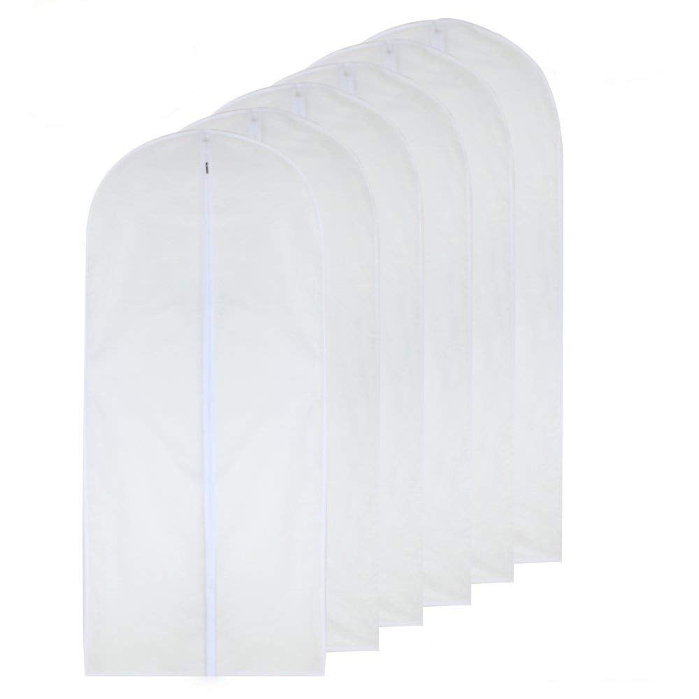 garment Bag clear 24 x 54 Long Dress garment Bags White Breathable Full Zipper Dust cover for clothes Storage closet Pack of 6