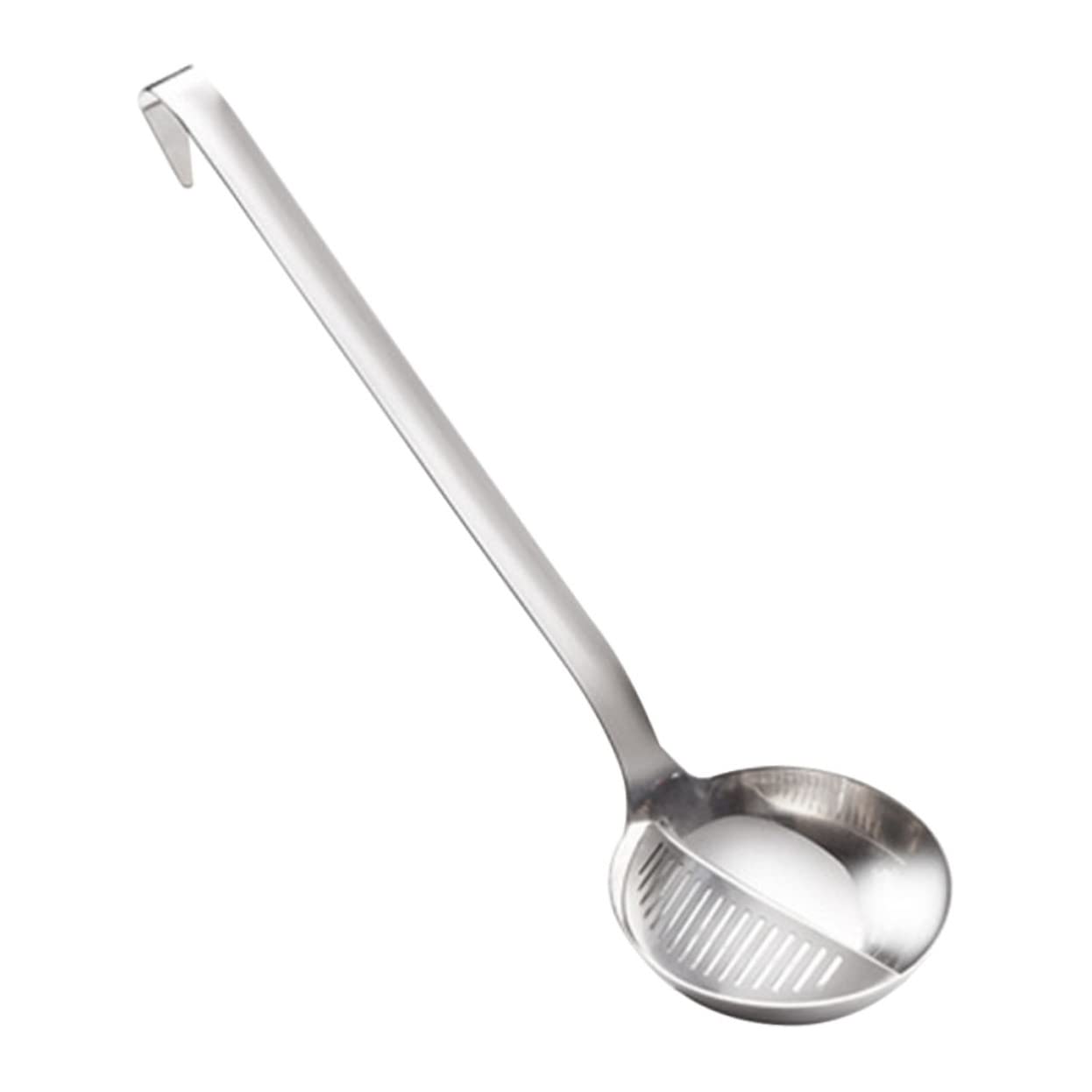 PRETYZOOM Stainless Steel Soup Ladle Fat Oil Separator with Strainer 12.40 in Deep Filtering Spoon for Hot Pot Broth Fried Foods