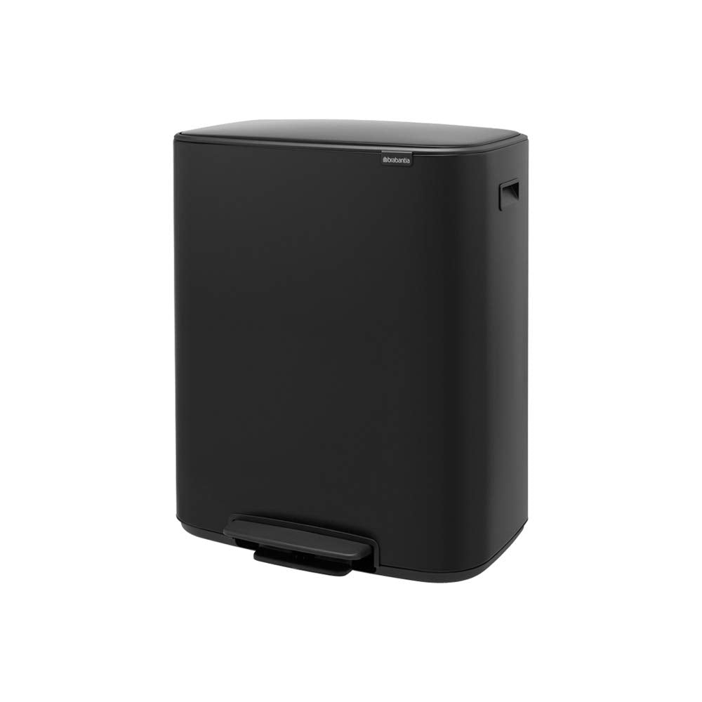Brabantia Bo Step-On Pedal Trash Can - 16 Gal Inner Bucket (Matt Black) Waste/Recycling Garbage Can, Removable Compartment