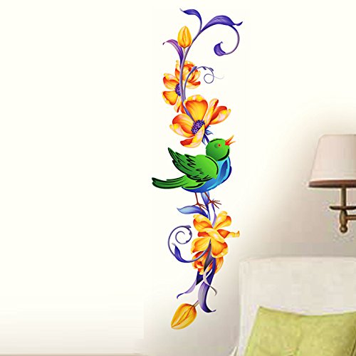 Decals Design Stickerskart Wall Stickers Vertical Floral Design & Bird (Wall Covering Area: 110Cm X 30Cm ,Product Dimensions: 60