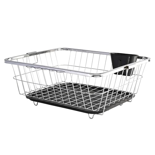 Kuber Industries Stainless Steel Dish Rack For Kitchen | Vessels Organizer Stands With Handle | Spoon Holder & Draining Tray Inc