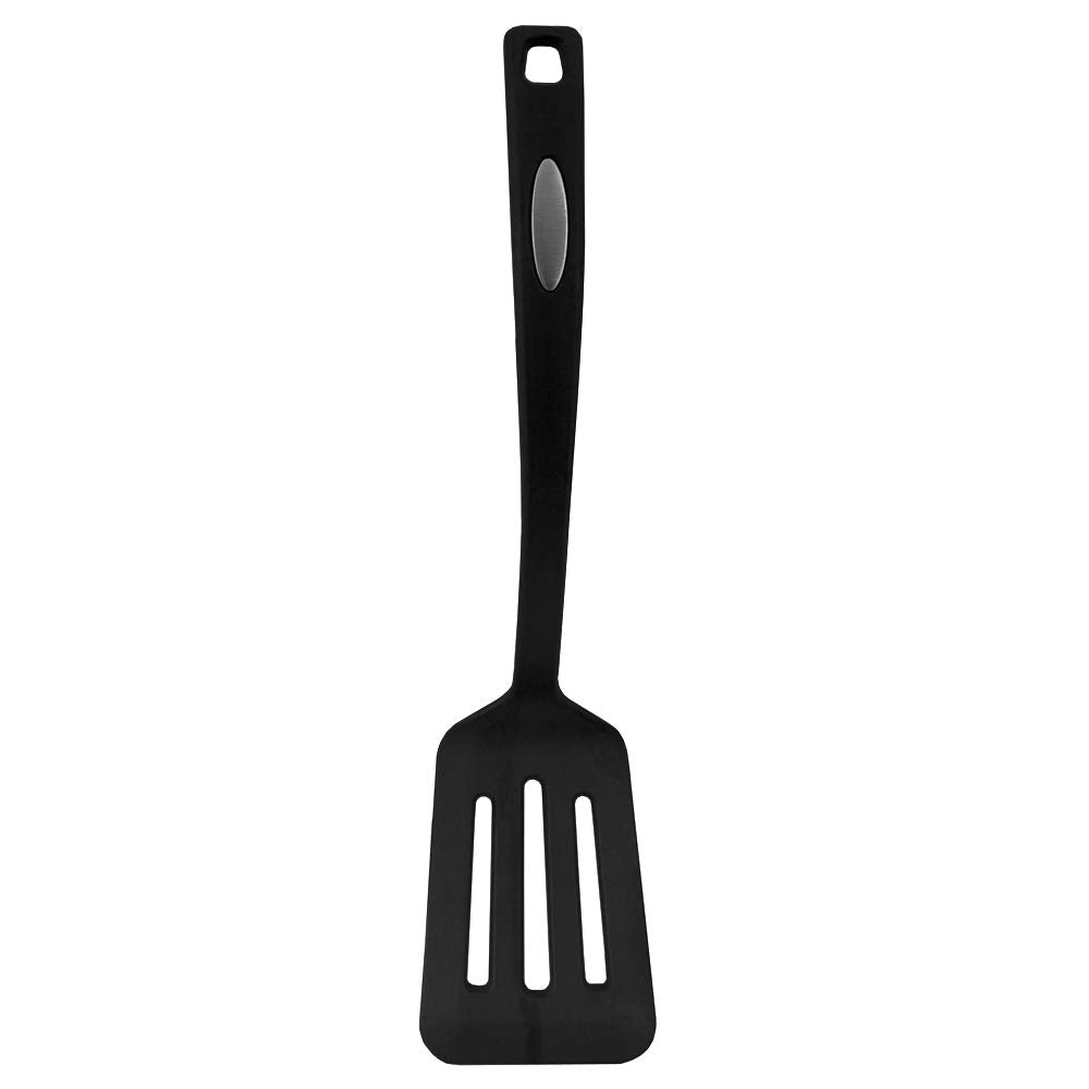 Home Basics Flexible Nylon Slotted Spatula With Curved Handle, Heat Resistant Turner, Non-Stick Kitchen Cooking Utensil For Baki
