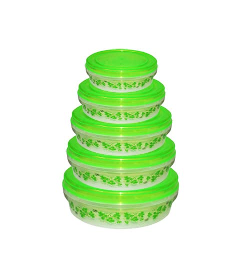 Myy Brand Round Food Storage Container With Lid,1500,1000,750,500,250 Ml Set Of 5 (Green)
