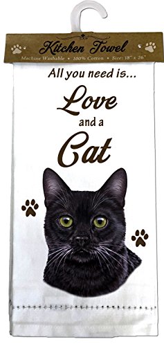 E&S Pets Black Cat Kitchen Towels, Off-White