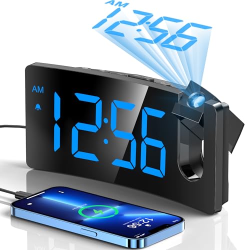 Projection Alarm Clock, Digital Clock With 180A Rotatable Projector, 3-Level Brightness Dimmer, Clear Led Display, Usb Charger,