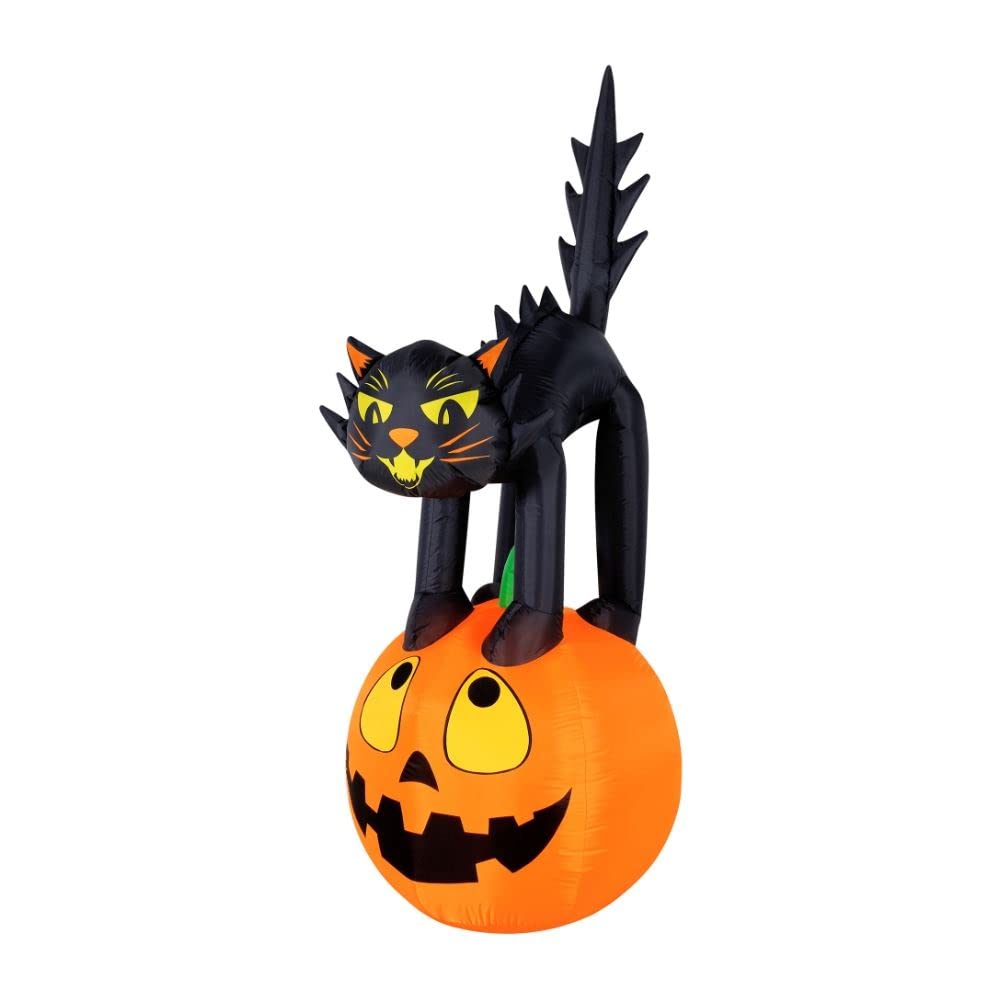 Novelty Lights Occasions Black Cat on Pumpkin Halloween Inflatables, Pumpkin Yard Decoration, Outdoor Halloween Party D  cor, 7