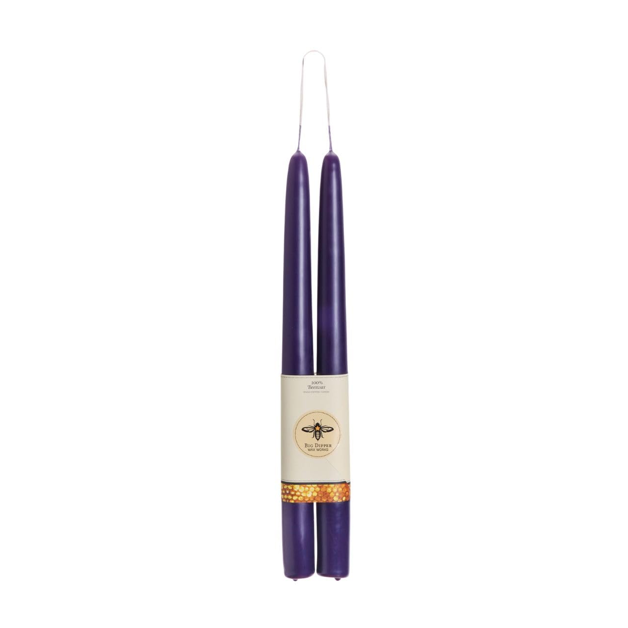 Big Dipper Wax Works Eggplant Purple Candles, Hand Dipped Beeswax Taper Candles, 12-Hour Long Burn, Pure Beeswax Candle 12 x 7/8