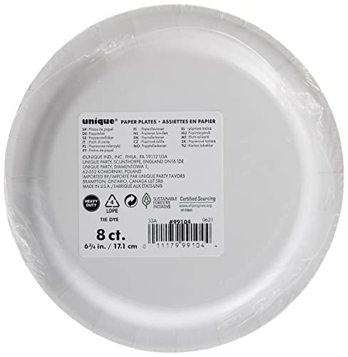 Multicolor Tie Dye Round Dessert Paper Plates ( 7'') - Pack Of 8 | Perfect For Parties, Events, & Special Occasions