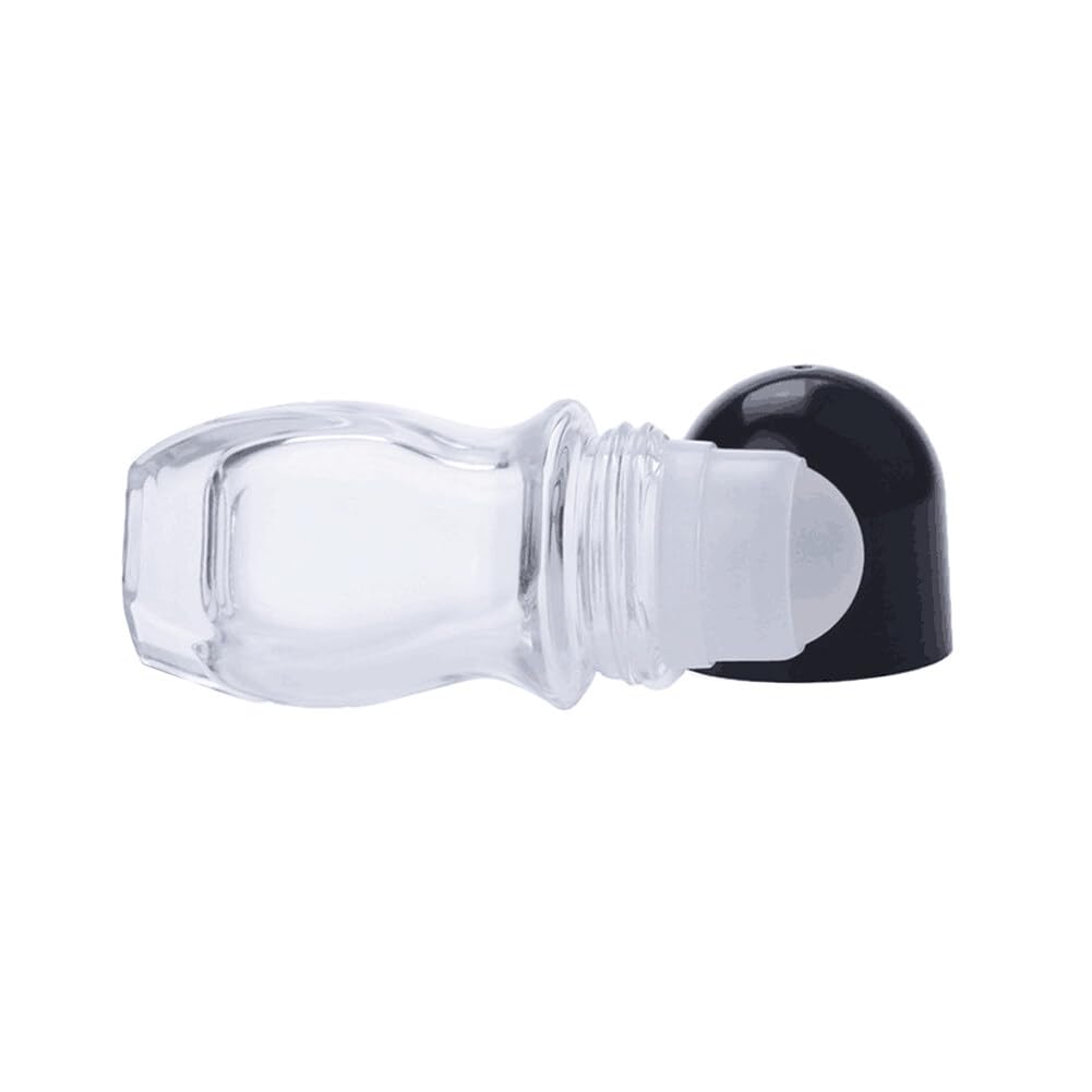 Quupy 2Pcs 50Ml Glass Roll-On Bottle Empty Clear Refillable Glass Roll-On Deodorant Bottle With Plastic Roller Ball And Black Ca