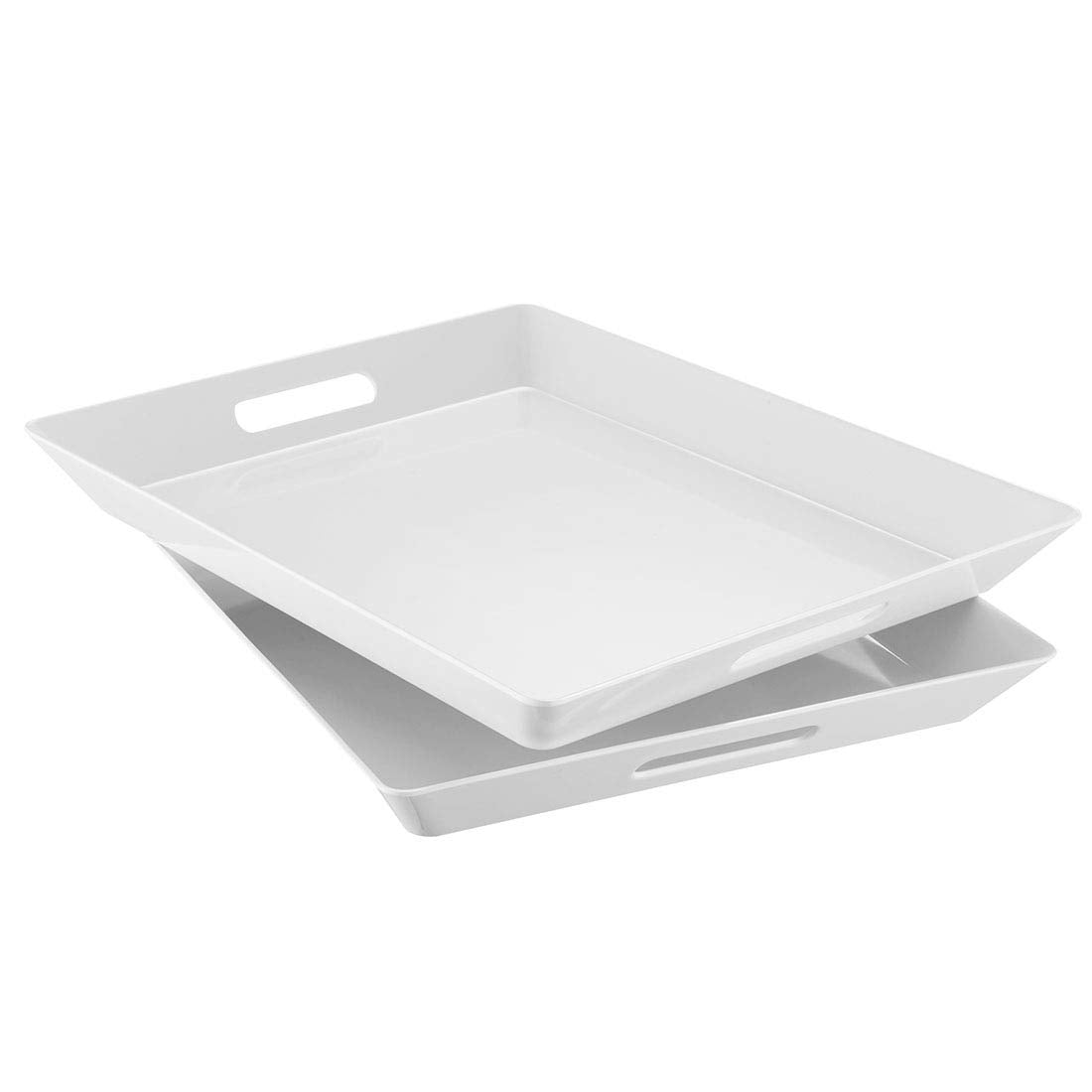 I Bkgoo White Large Tray,Melamine Serving Tray With Handles, Set Of 2 Rectangular Tray For Food Organizer,Breakfast, Lunch, Dinn