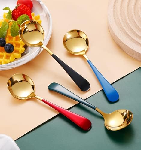 4-Pack Palace Style Soup Spoons Large Bowl 1.8'' Round Head Stainless Steel Heavy Duty Food Serving Spoons - Black Gold