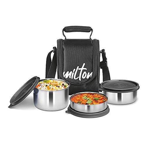 Milton Tasty 4 Lunch Box With Insulated Fabric Jacket, 4 Stainless Steel Containers (200 Ml, 320 Ml, 500 Ml), LeakProof Tiffin 