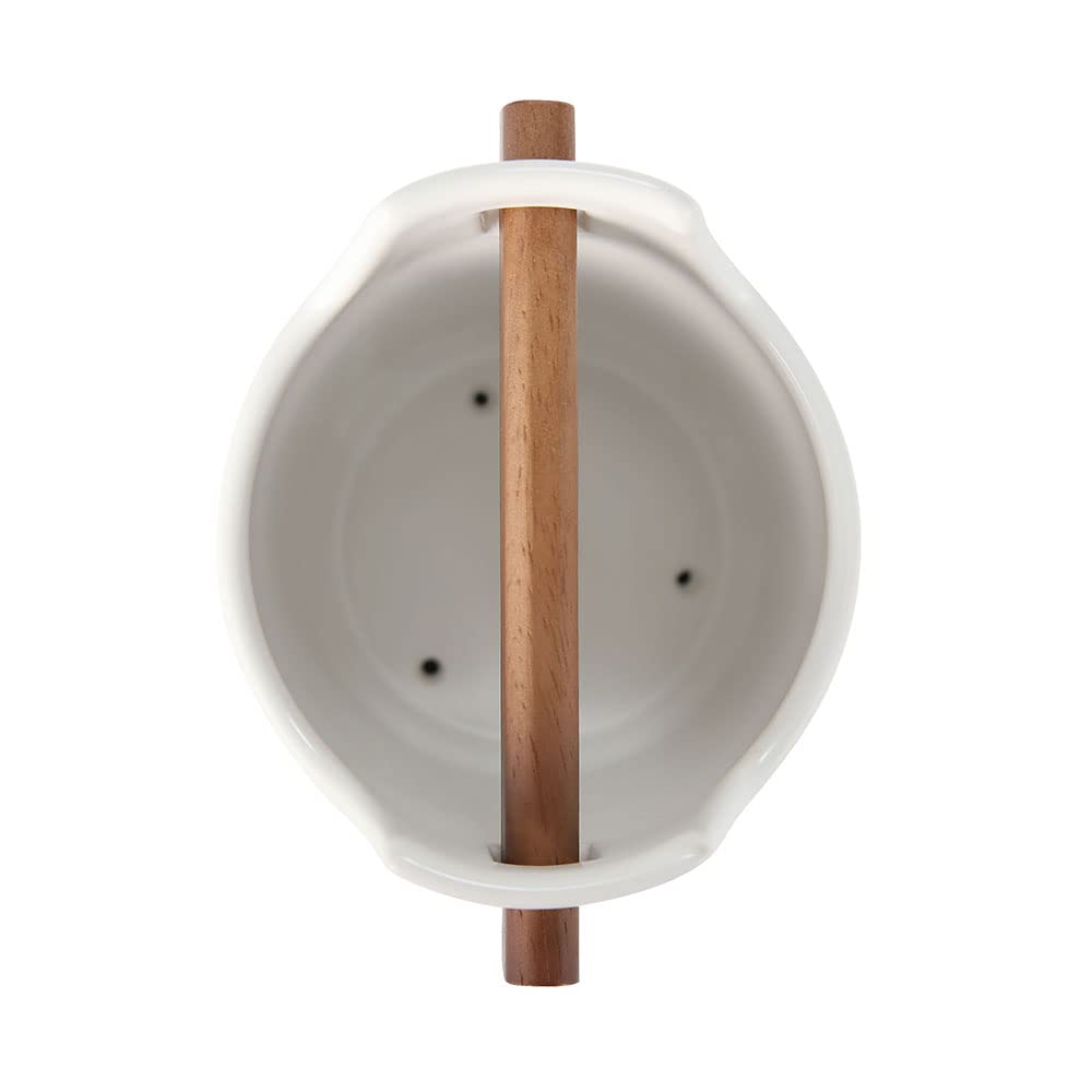 Cusinine Kitchen Utensil Holder For Flatware, Silverware, Cutlery And Cooking Accessories, Wood And Ceramic, Countertop And Tabl